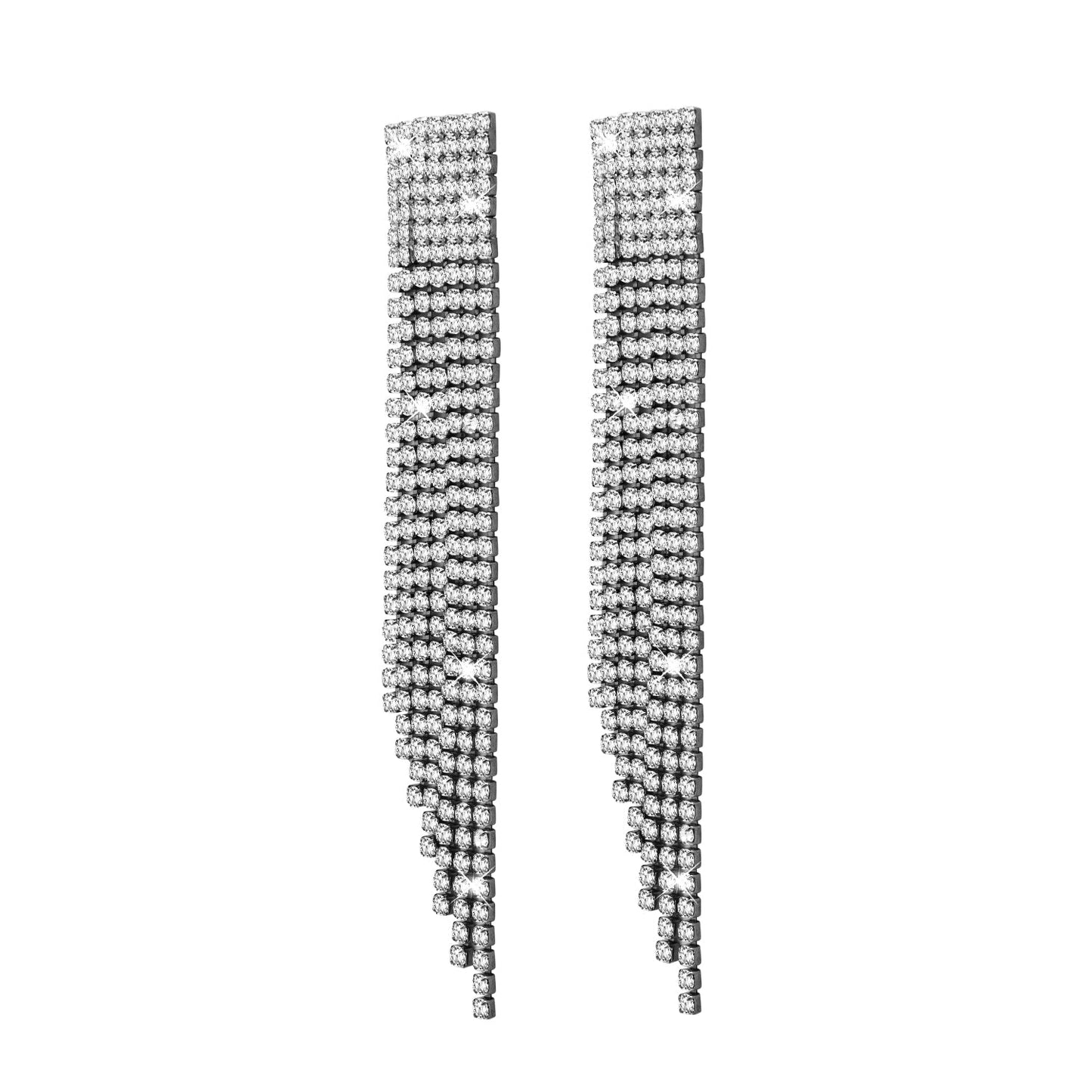 Shining Jewel Crystal and AD Black Silver Plated Fancy Western Style Cocktail Chandelier Long earrings for women (SJ_1905_BK)