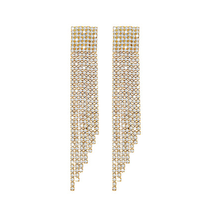 Shining Jewel Crystal and AD Gold Plated Fancy Western Style Cocktail Chandelier Long earrings for women (SJ_1905_G)