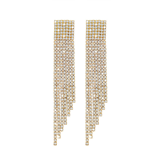 Shining Jewel Crystal and AD Gold Plated Fancy Western Style Cocktail Chandelier Long earrings for women (SJ_1905_G)