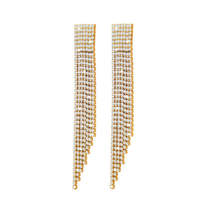 Shining Jewel Crystal and AD Gold Plated Fancy Western Style Cocktail Chandelier Long earrings for women (SJ_1905_G)