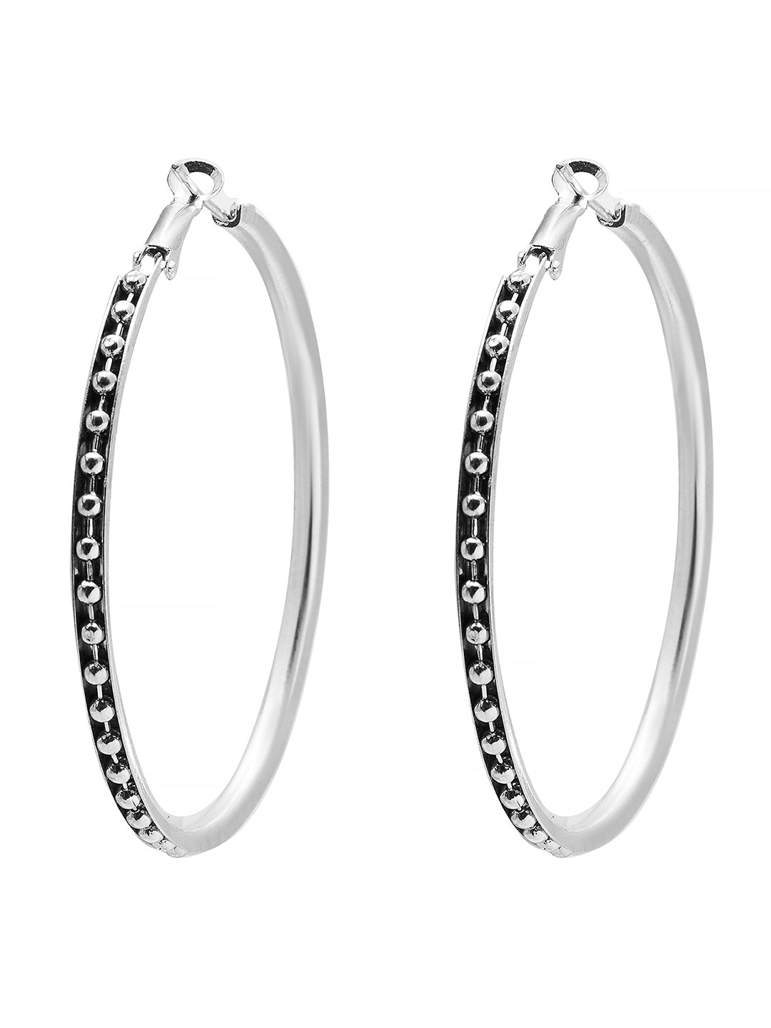 Metal, Pearl, CZ Studded Silver Antique Plated Hoop Earrings Bali for Women SJ_1907_L