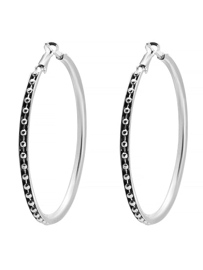 Metal, Pearl, CZ Studded Silver Antique Plated Hoop Earrings Bali for Women SJ_1907_L