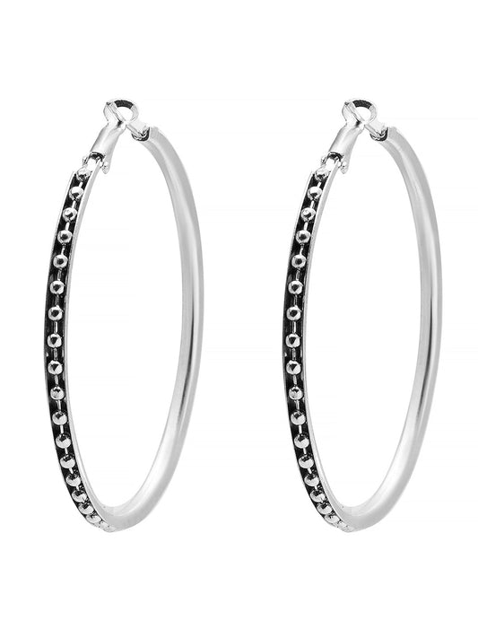 Metal, Pearl, CZ Studded Silver Antique Plated Hoop Earrings Bali for Women SJ_1907_S