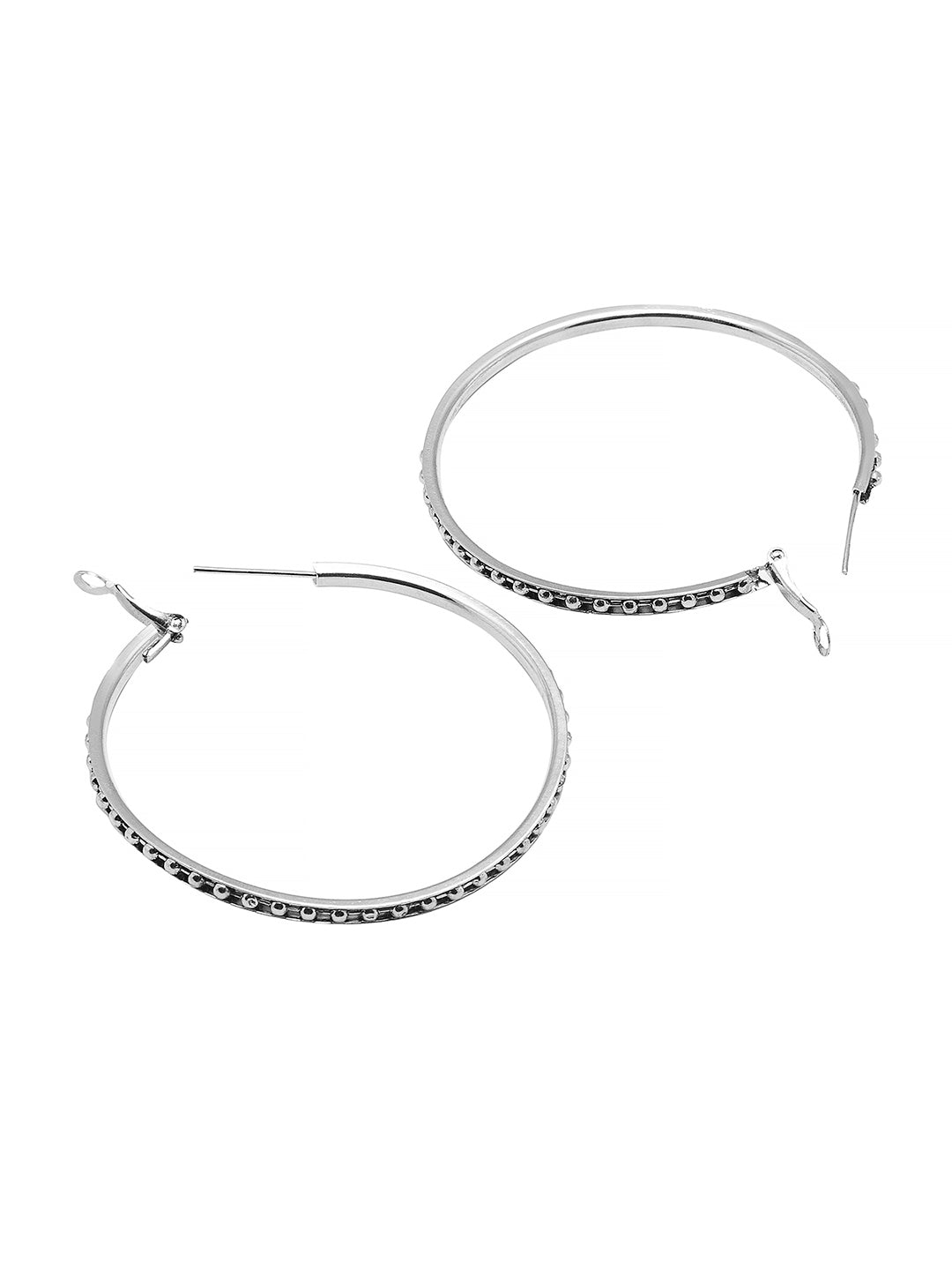 Metal, Pearl, CZ Studded Silver Antique Plated Hoop Earrings Bali for Women SJ_1907_S