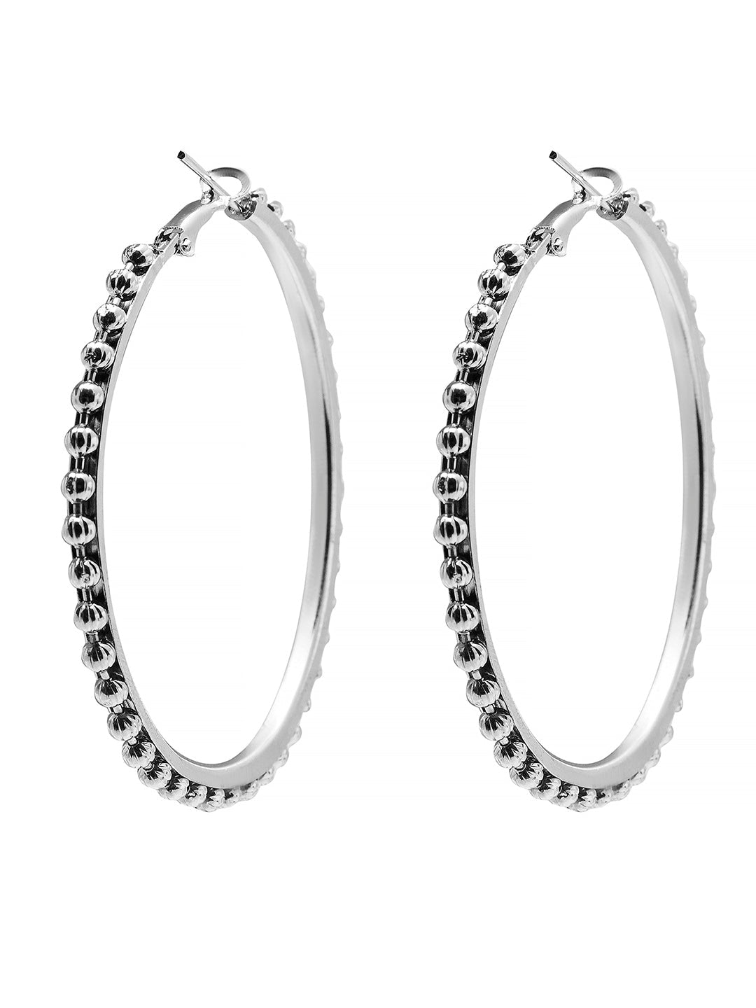 Metal, Pearl, CZ Studded Silver Antique Plated Hoop Earrings Bali for Women SJ_1908_M