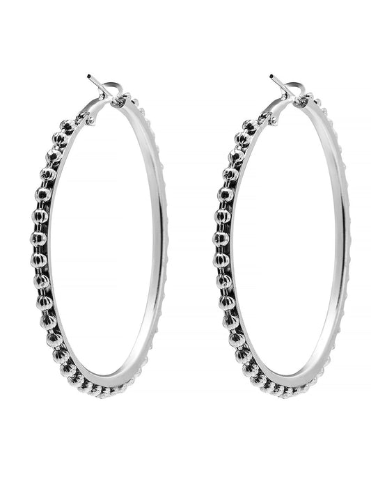 Metal, Pearl, CZ Studded Silver Antique Plated Hoop Earrings Bali for Women SJ_1908_M