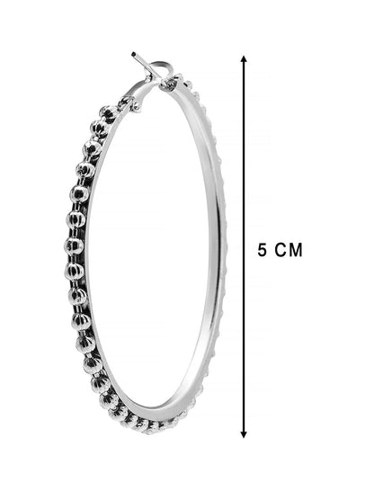 Metal, Pearl, CZ Studded Silver Antique Plated Hoop Earrings Bali for Women SJ_1908_M