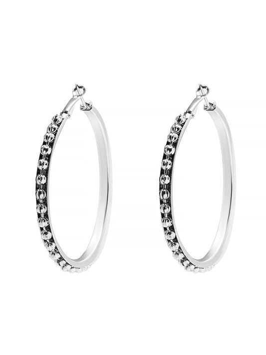 Metal, Pearl, CZ Studded Silver Antique Plated Hoop Earrings Bali for Women SJ_1909_L