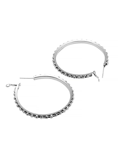 Metal, Pearl, CZ Studded Silver Antique Plated Hoop Earrings Bali for Women SJ_1909_M