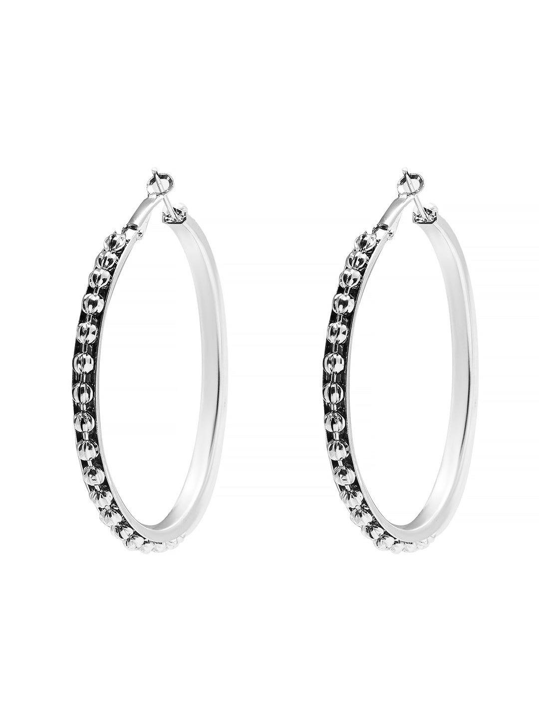 Metal, Pearl, CZ Studded Silver Antique Plated Hoop Earrings Bali for Women SJ_1909_S