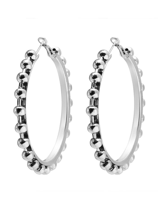 Metal, Pearl, CZ Studded Silver Antique Plated Hoop Earrings Bali for Women SJ_1910_L