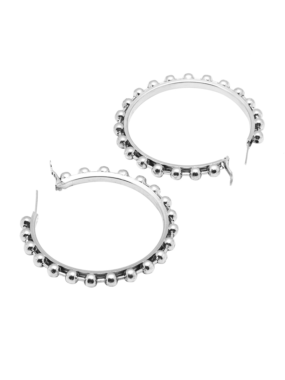Metal, Pearl, CZ Studded Silver Antique Plated Hoop Earrings Bali for Women SJ_1910_M
