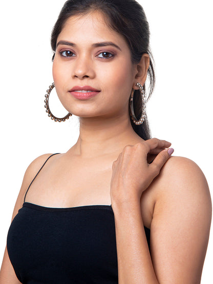 Metal, Pearl, CZ Studded Silver Antique Plated Hoop Earrings Bali for Women SJ_1910_S