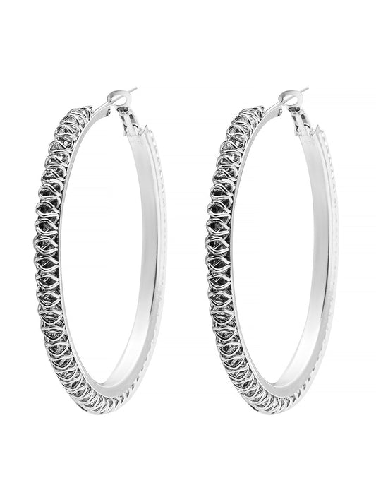 Metal, Pearl, CZ Studded Silver Antique Plated Hoop Earrings Bali for Women SJ_1911_L