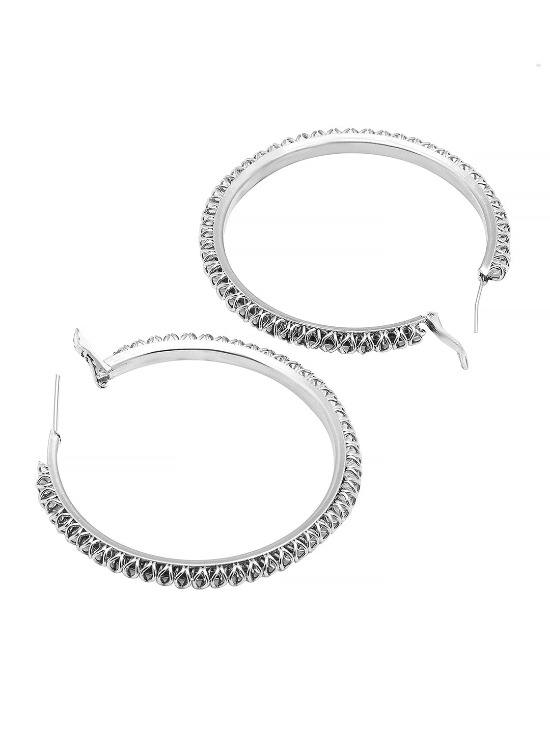 Metal, Pearl, CZ Studded Silver Antique Plated Hoop Earrings Bali for Women SJ_1911_M
