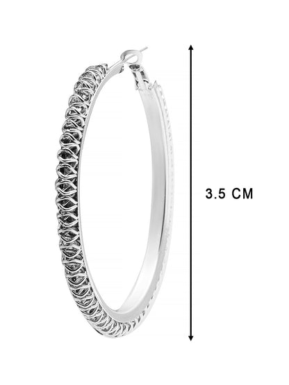 Metal, Pearl, CZ Studded Silver Antique Plated Hoop Earrings Bali for Women SJ_1911_S