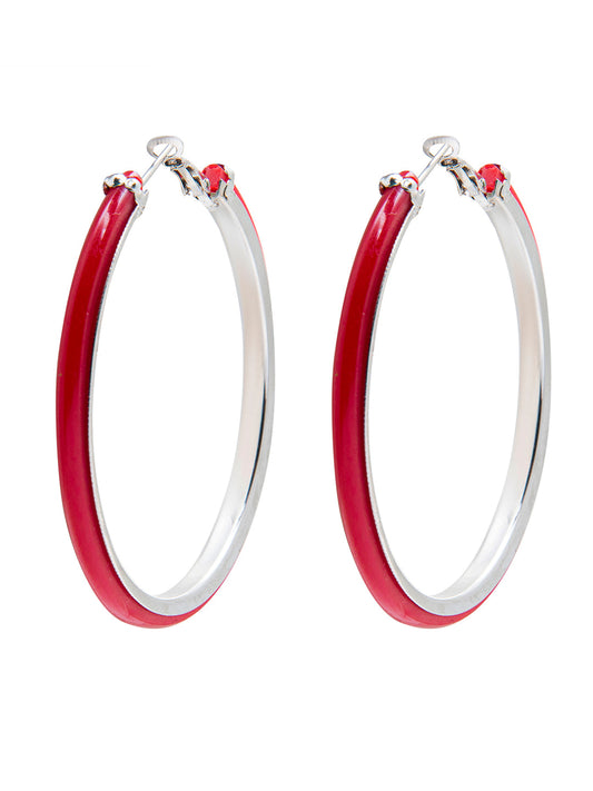 Red Colour Metal, Pearl, CZ Studded Silver Antique Plated Hoop Earrings Bali for Women SJ_1912_L