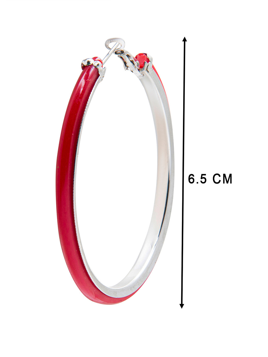 Red Colour Metal, Pearl, CZ Studded Silver Antique Plated Hoop Earrings Bali for Women SJ_1912_L