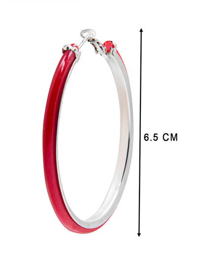 Red Colour Metal, Pearl, CZ Studded Silver Antique Plated Hoop Earrings Bali for Women SJ_1912_L