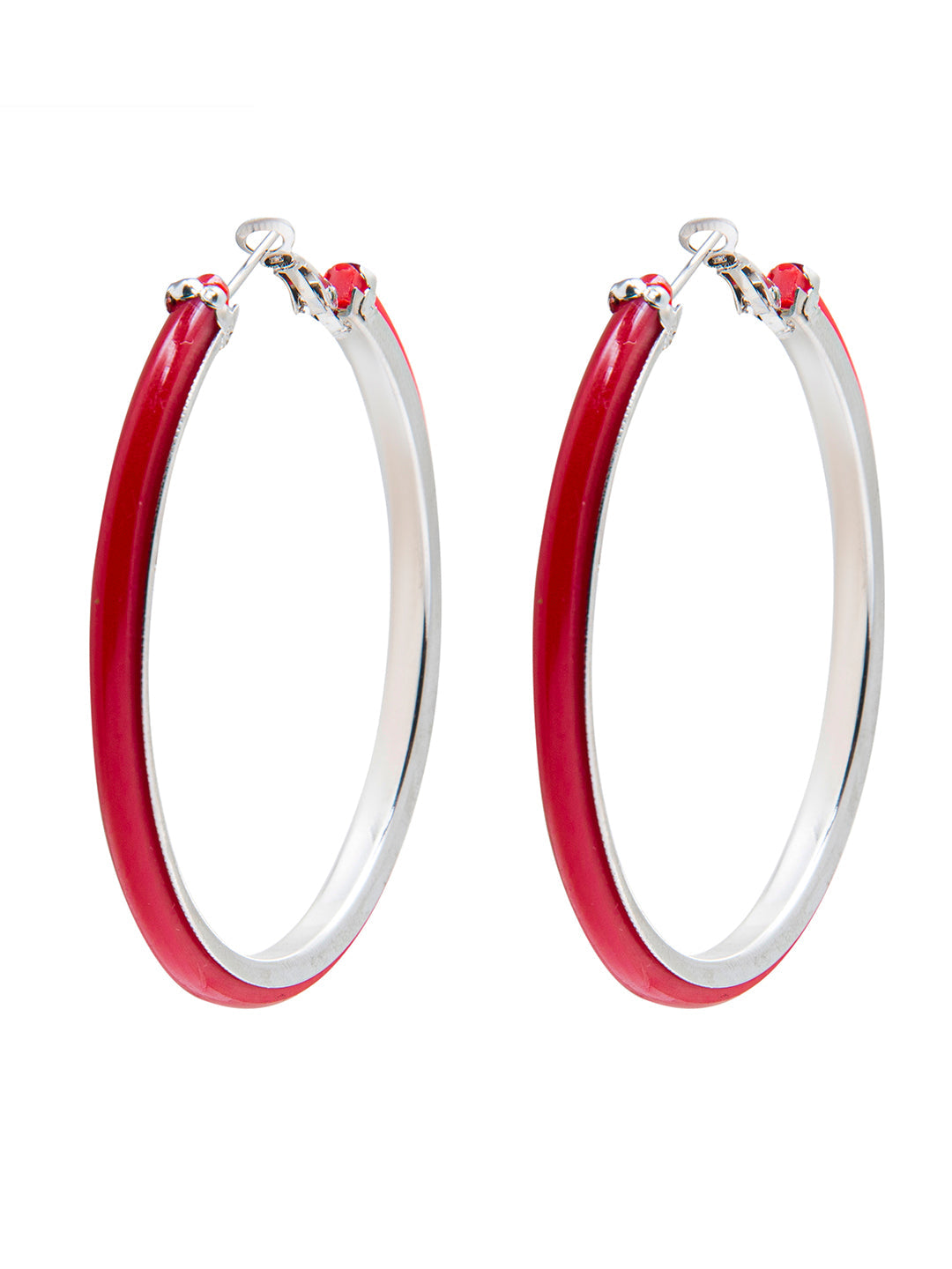 Red Colour Metal, Pearl, CZ Studded Silver Antique Plated Hoop Earrings Bali for Women SJ_1912_M