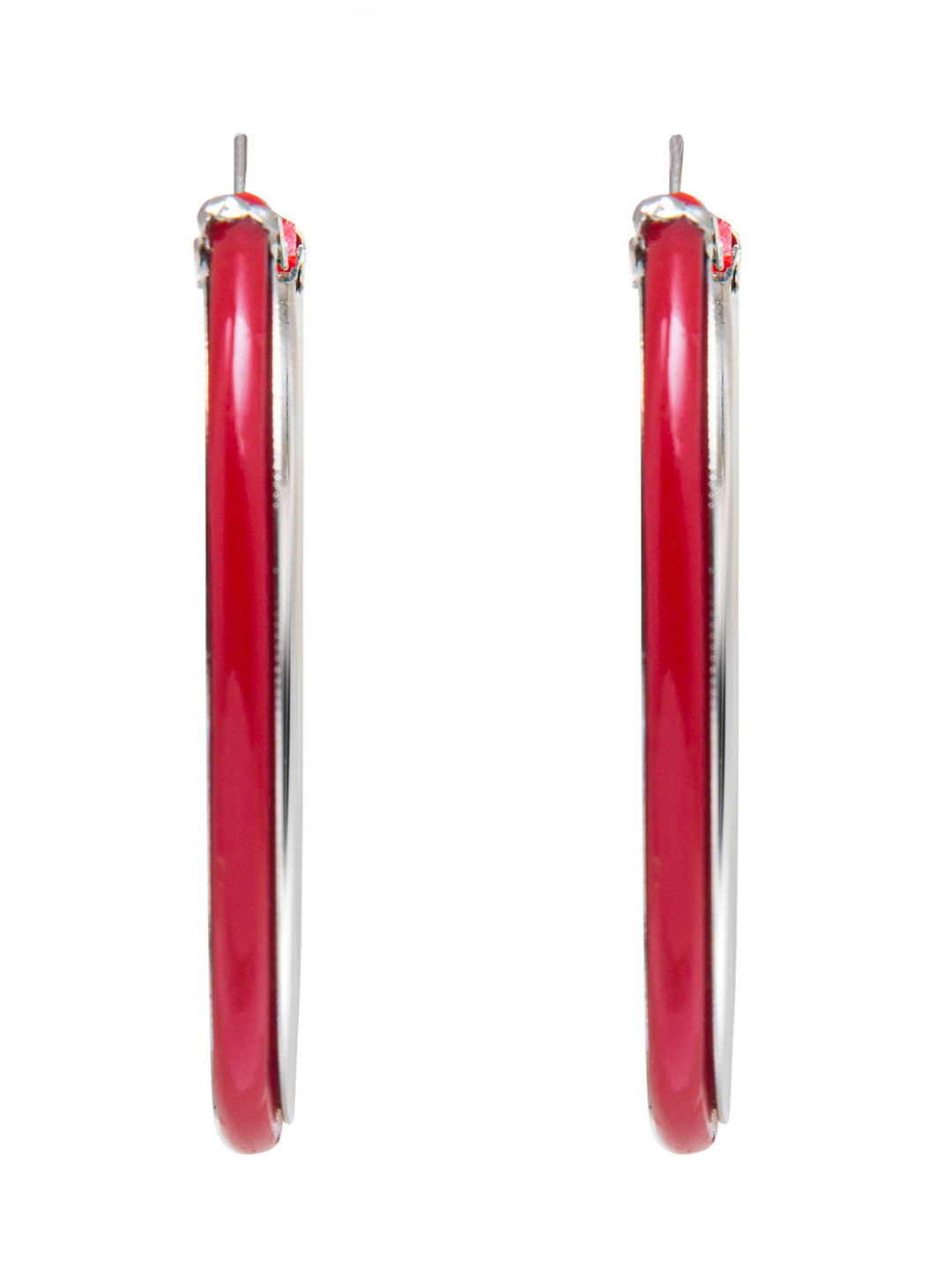 Red Colour Metal, Pearl, CZ Studded Silver Antique Plated Hoop Earrings Bali for Women SJ_1912_M