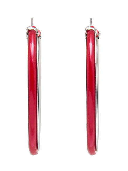 Red Colour Metal, Pearl, CZ Studded Silver Antique Plated Hoop Earrings Bali for Women SJ_1912_M