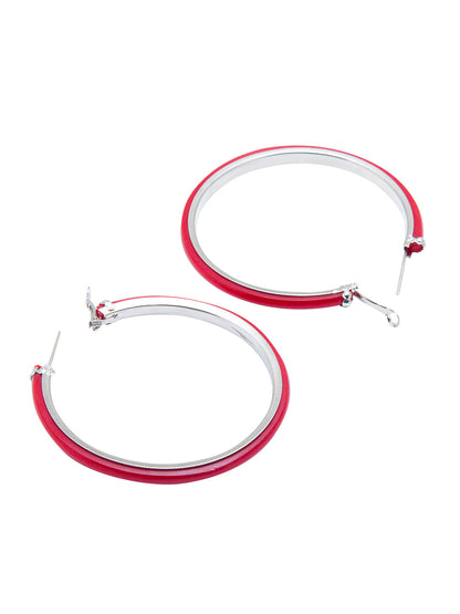 Red Colour Metal, Pearl, CZ Studded Silver Antique Plated Hoop Earrings Bali for Women SJ_1912_S