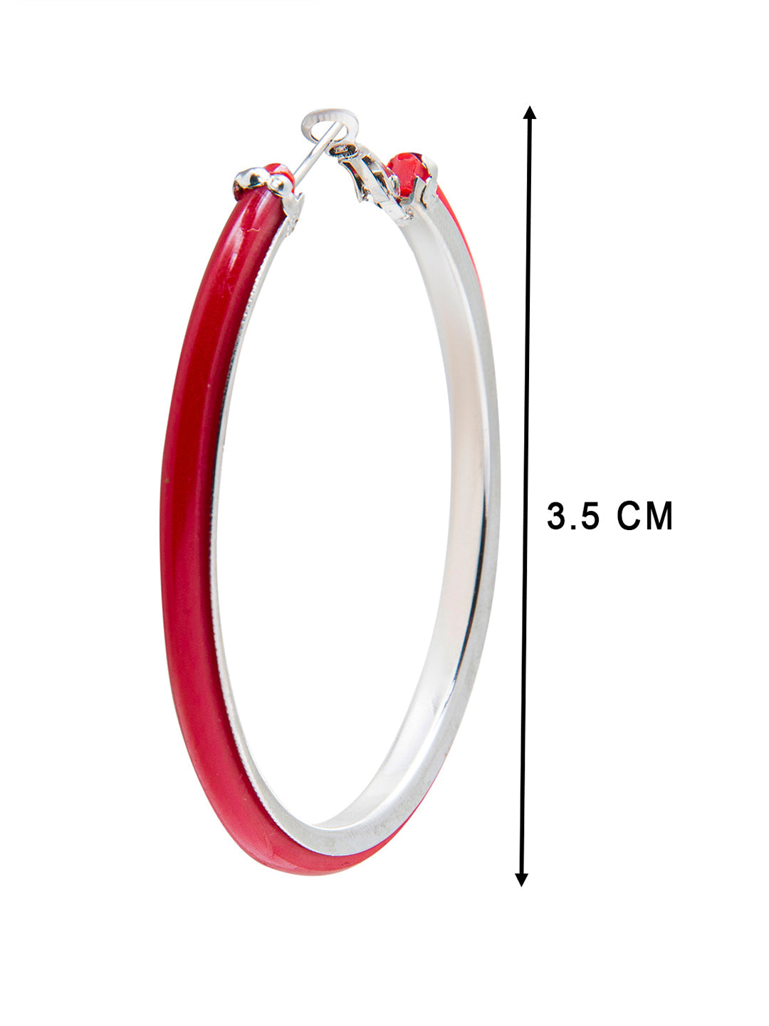 Red Colour Metal, Pearl, CZ Studded Silver Antique Plated Hoop Earrings Bali for Women SJ_1912_S