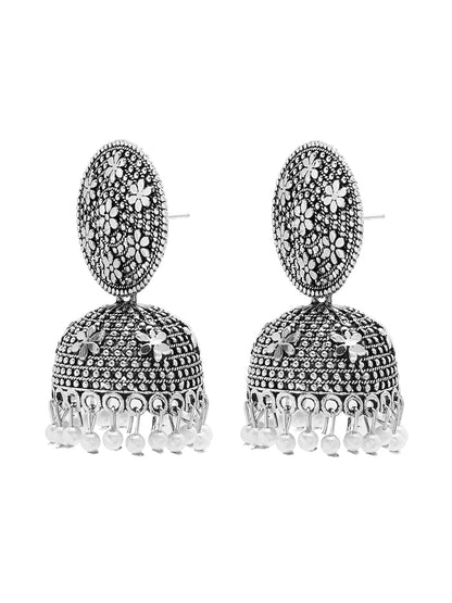 Antique Authentic Silver Look Oxidised Jhumka Earrings For Women & Girls SJ_1914