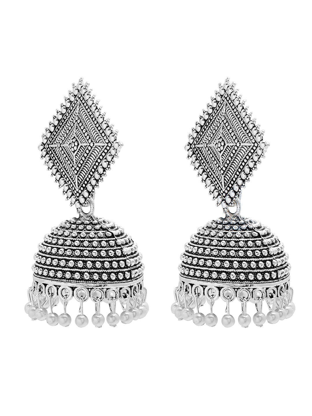 Antique Authentic Silver Look Oxidised Jhumka Earrings For Women & Girls SJ_1915