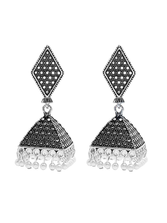 Antique Authentic Silver Look Oxidised Jhumka Earrings For Women & Girls SJ_1916