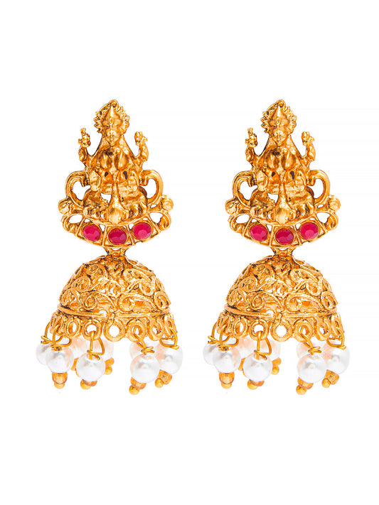 Handcrafted Antique Gold Plated Kundan Polki Godess Lakshmi Temple Jewellery Jhumka Earring For Women SJ_1918