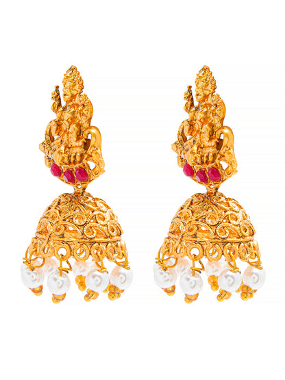 Handcrafted Antique Gold Plated Kundan Polki Godess Lakshmi Temple Jewellery Jhumka Earring For Women SJ_1918