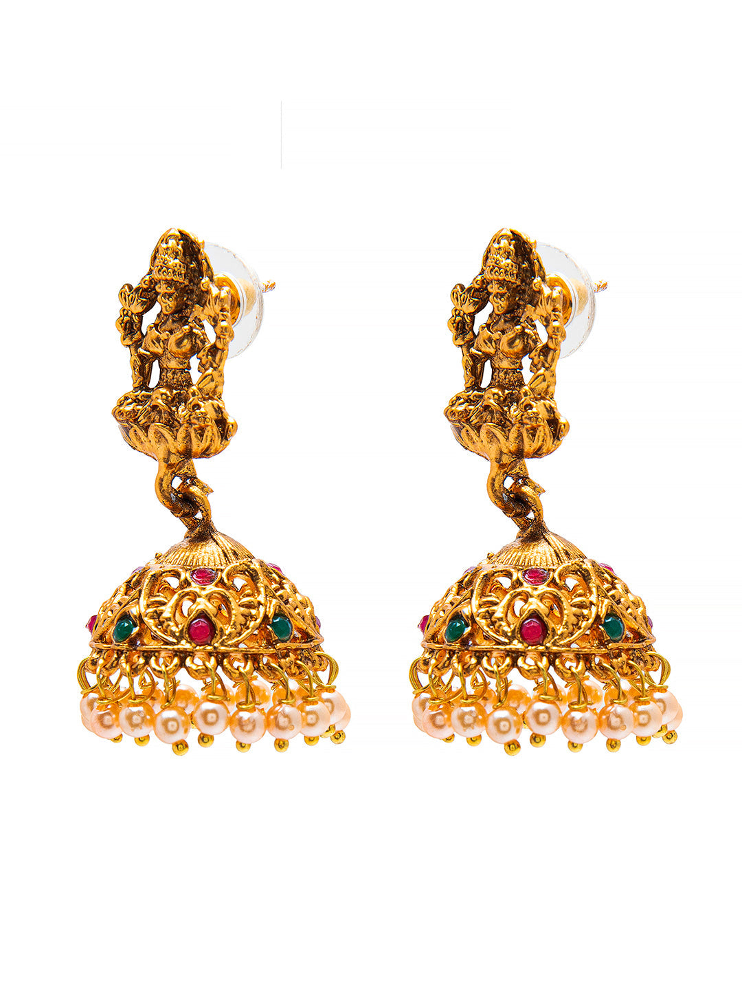 Handcrafted Antique Gold Plated Kundan Polki Godess Lakshmi Temple Jewellery Jhumka Earring For Women SJ_1920