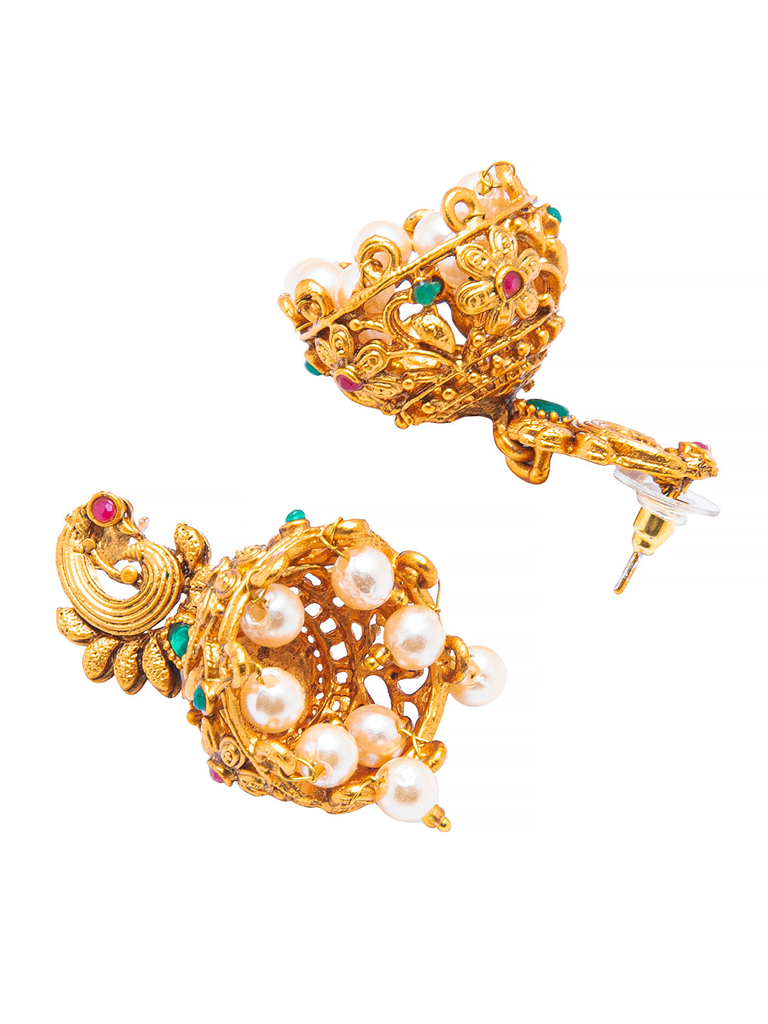 Handcrafted Peacock Design Antique Gold Plated Kundan Polki Temple Jewellery Jhumka Earring For Women SJ_1922