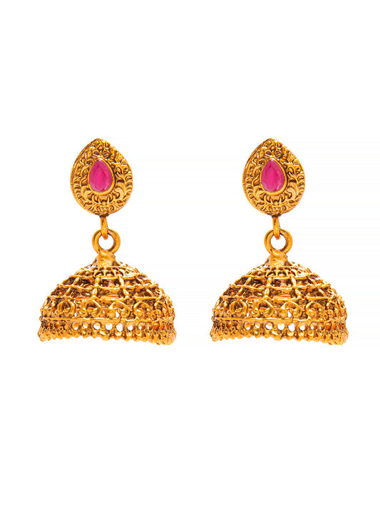 Handcrafted Design Antique Gold Plated Kundan Polki Temple Jewellery Jhumka Earring For Women SJ_1923