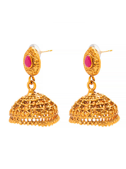 Handcrafted Design Antique Gold Plated Kundan Polki Temple Jewellery Jhumka Earring For Women SJ_1923