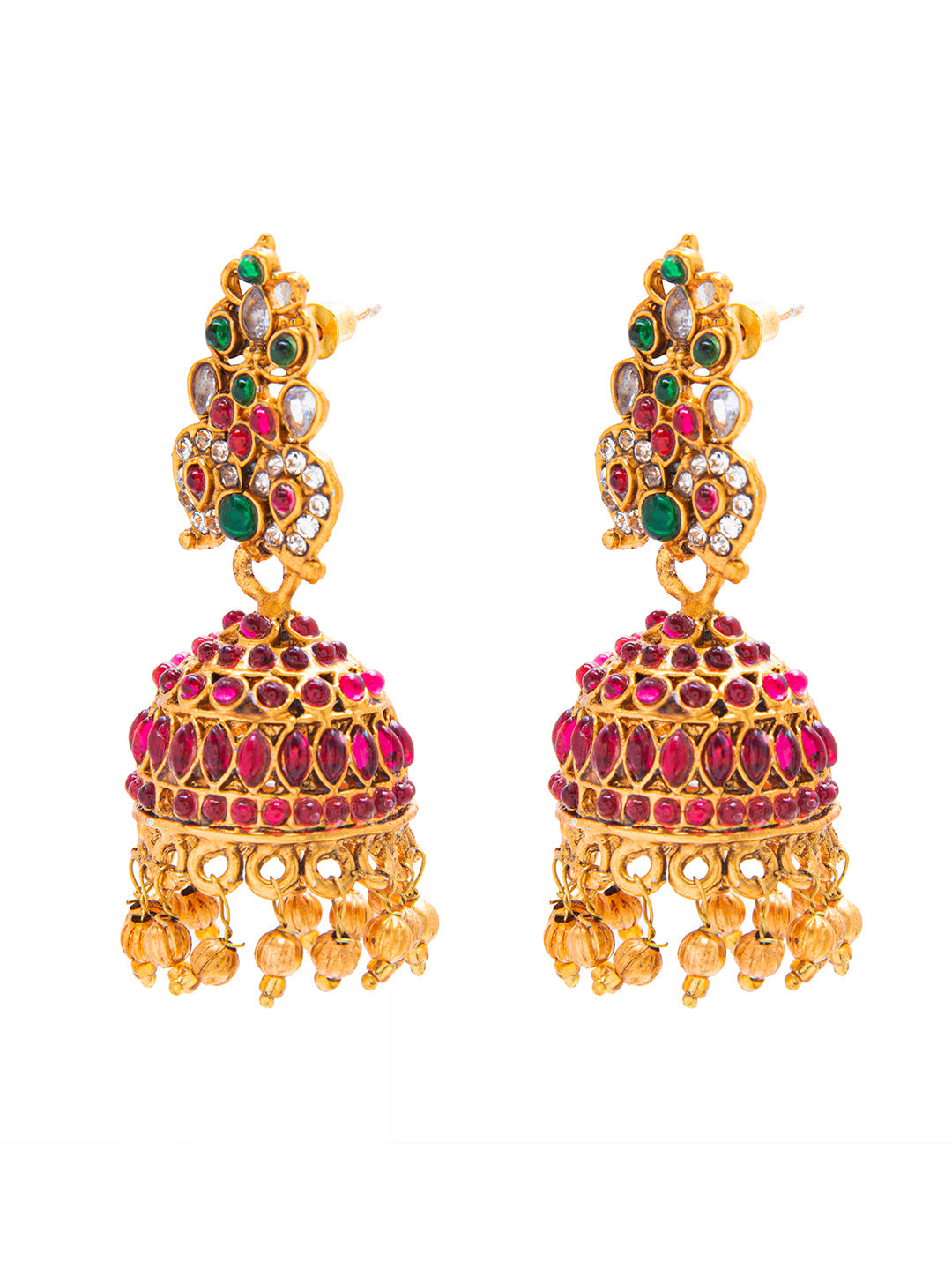 Handcrafted Multicolor Stone Design Antique Gold Plated Kundan Polki Temple Jewellery Jhumka Earring For Women SJ_1925