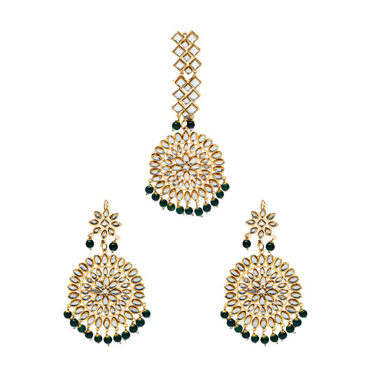 Shining Jewel Gold Plated Traditional Crystal Earring and Maang Tikka Combo Set for Women SJ_1928_(G)