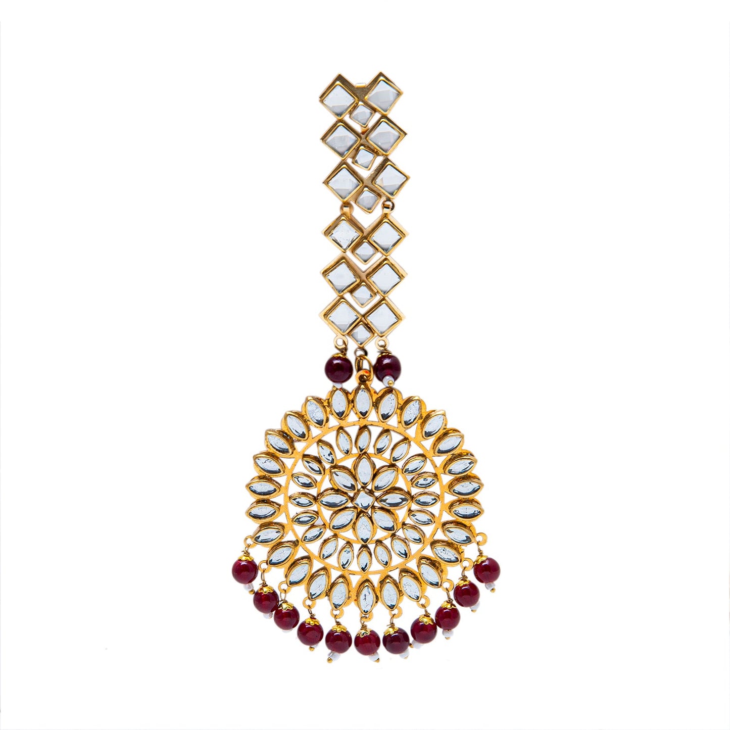 Shining Jewel Gold Plated Traditional Crystal Earring and Maang Tikka Combo Set for Women SJ_1928_(M)