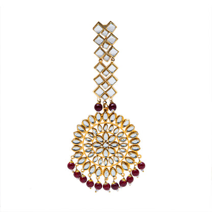 Shining Jewel Gold Plated Traditional Crystal Earring and Maang Tikka Combo Set for Women SJ_1928_(M)