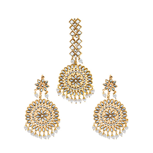 Shining Jewel Gold Plated Traditional Crystal Earring and Maang Tikka Combo Set for Women SJ_1928_(W)