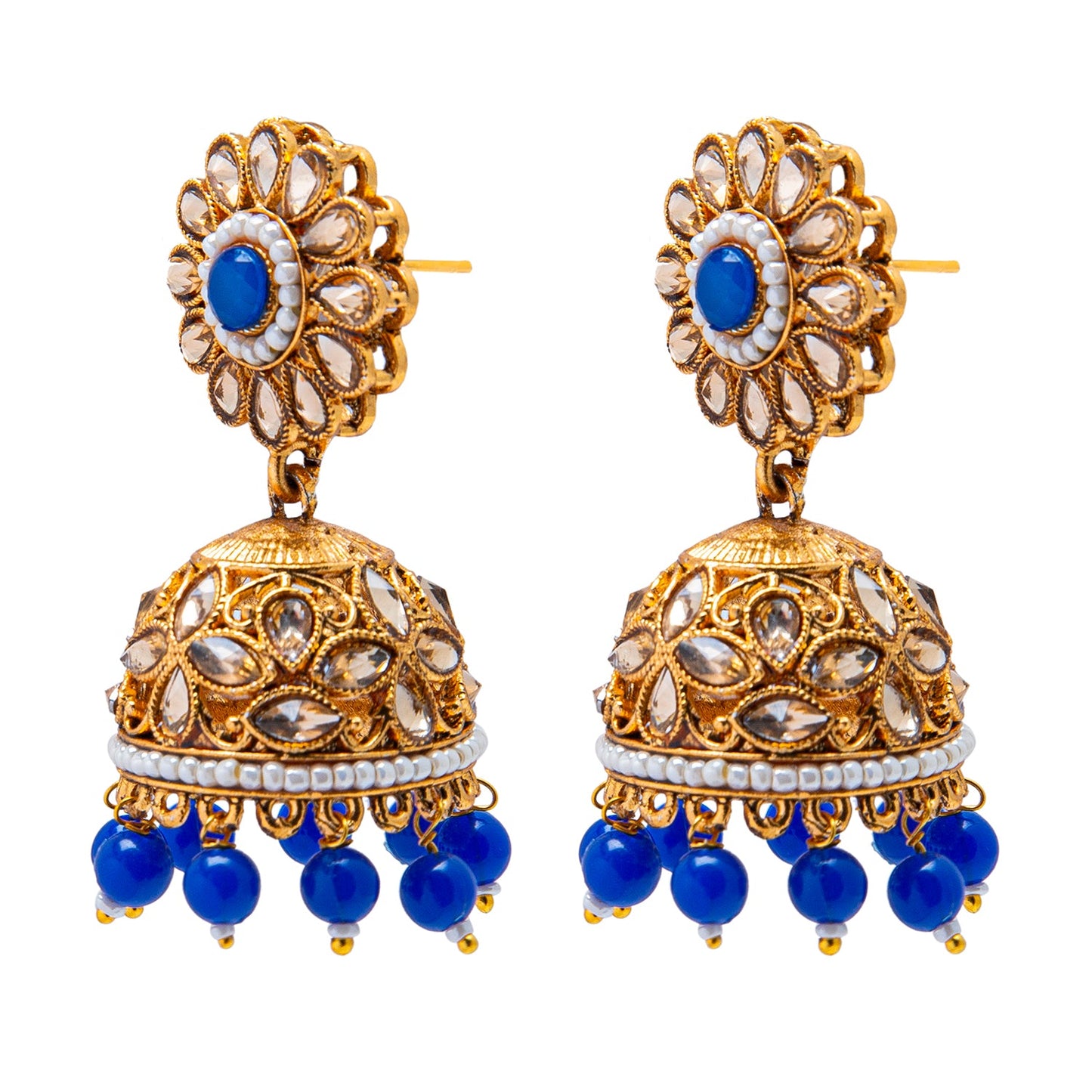 Shining Jewel Antique Gold Plated And Traditional Jhumka Earring With Crystals And Pearls (SJ_1929_BL)