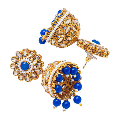 Shining Jewel Antique Gold Plated And Traditional Jhumka Earring With Crystals And Pearls (SJ_1929_BL)