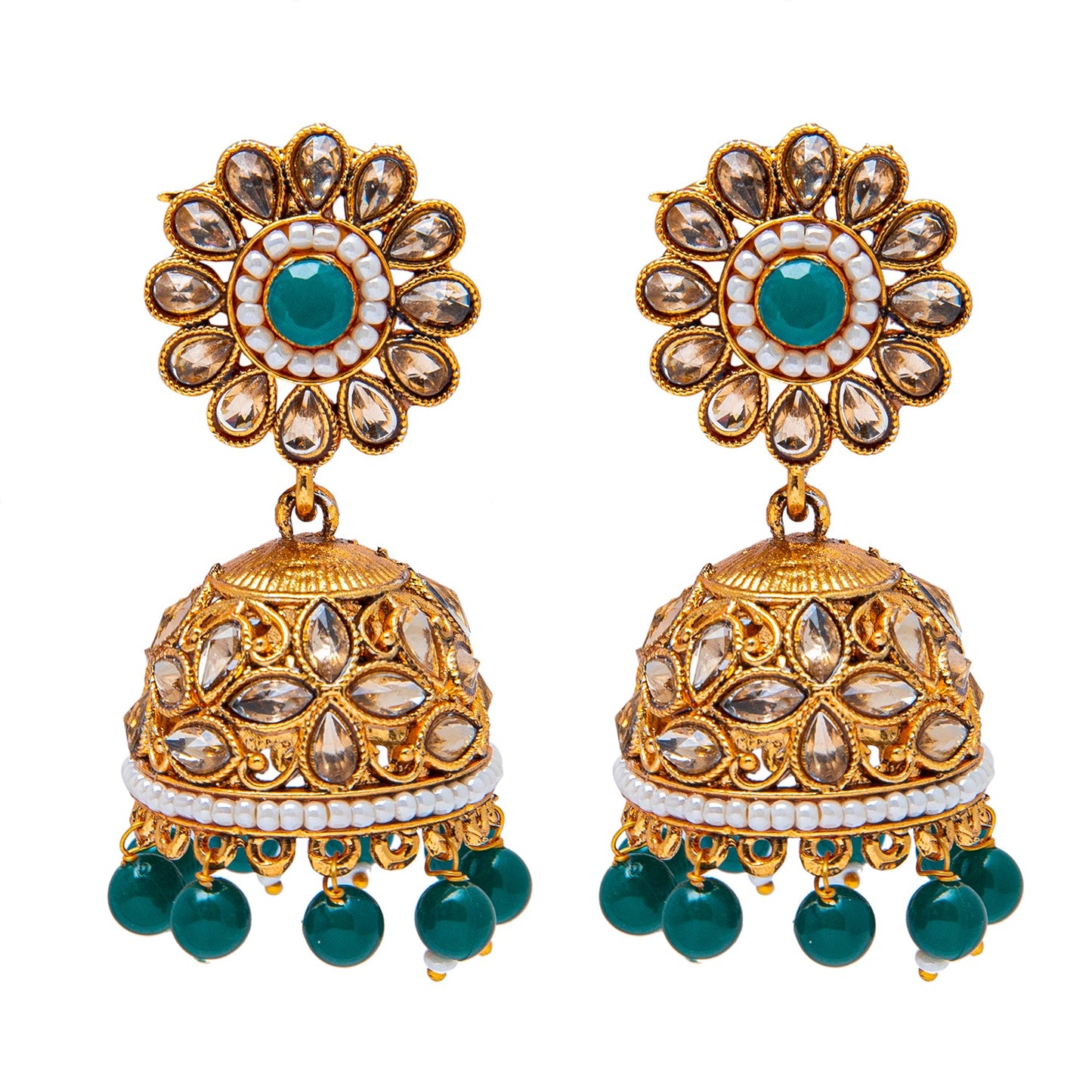 Shining Jewel Antique Gold Plated And Traditional Jhumka Earring With Crystals And Pearls (SJ_1929_G)