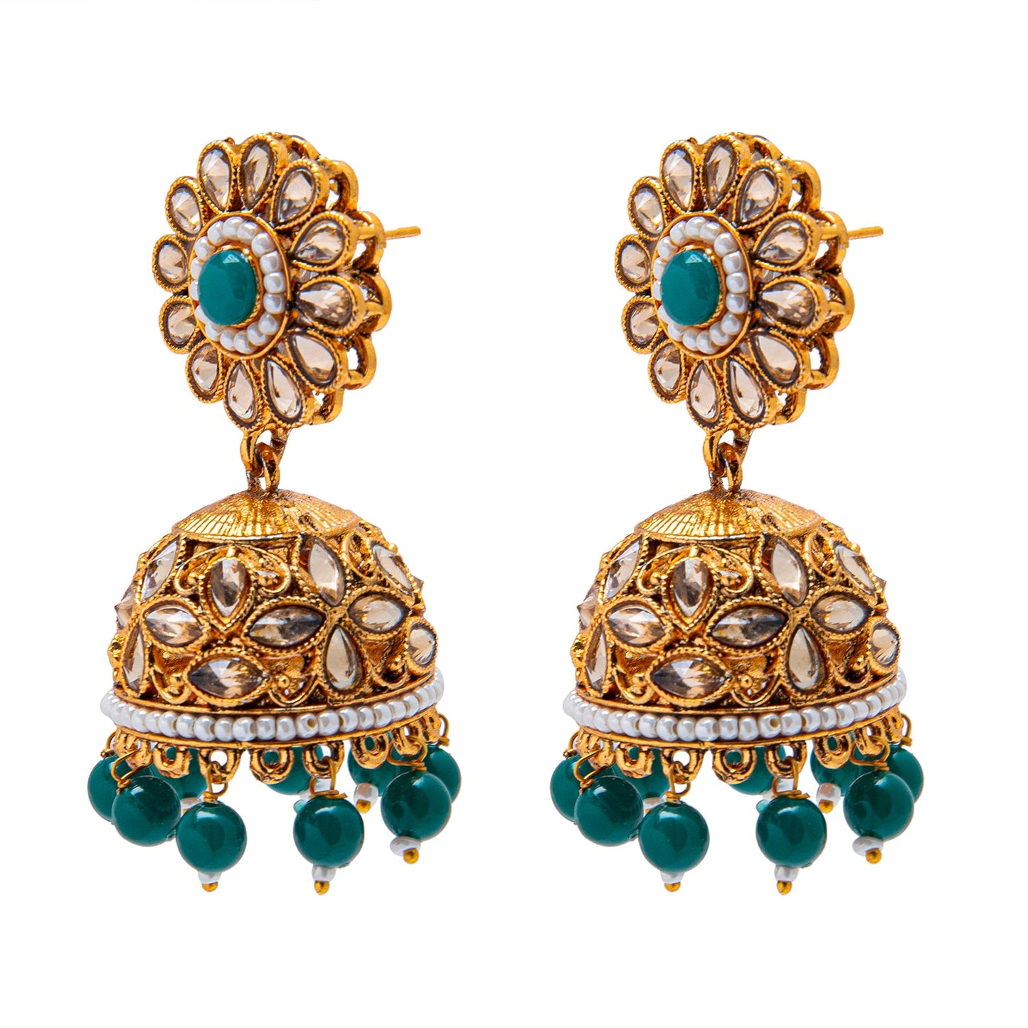 Shining Jewel Antique Gold Plated And Traditional Jhumka Earring With Crystals And Pearls (SJ_1929_G)