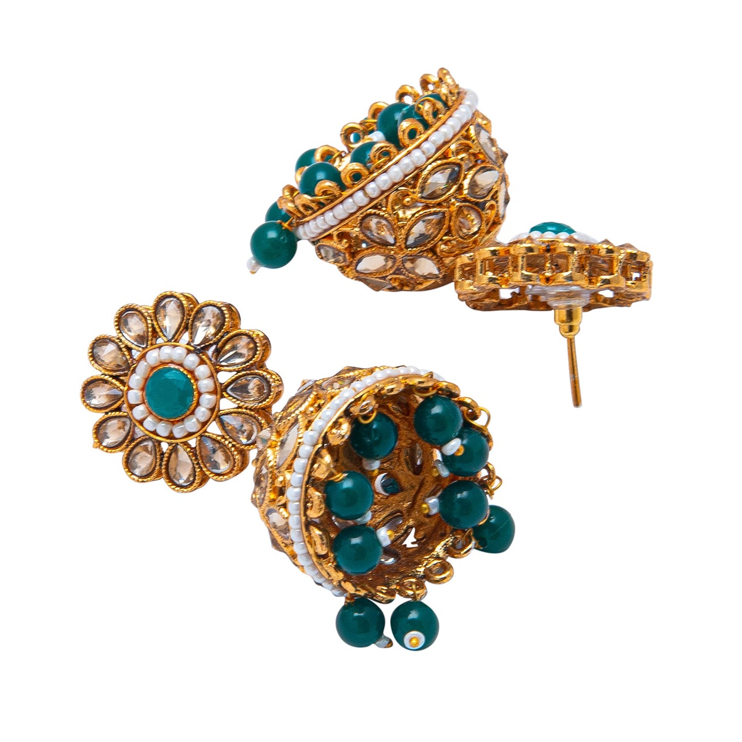Shining Jewel Antique Gold Plated And Traditional Jhumka Earring With Crystals And Pearls (SJ_1929_G)