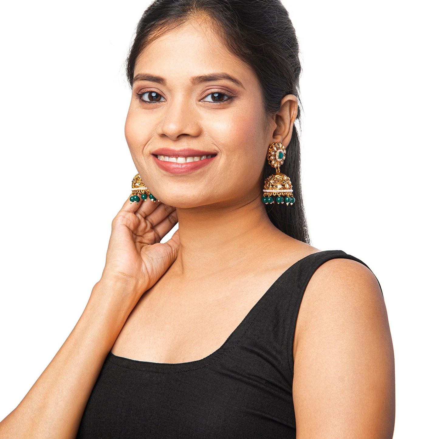 Shining Jewel Antique Gold Plated And Traditional Jhumka Earring With Crystals And Pearls (SJ_1929_G)