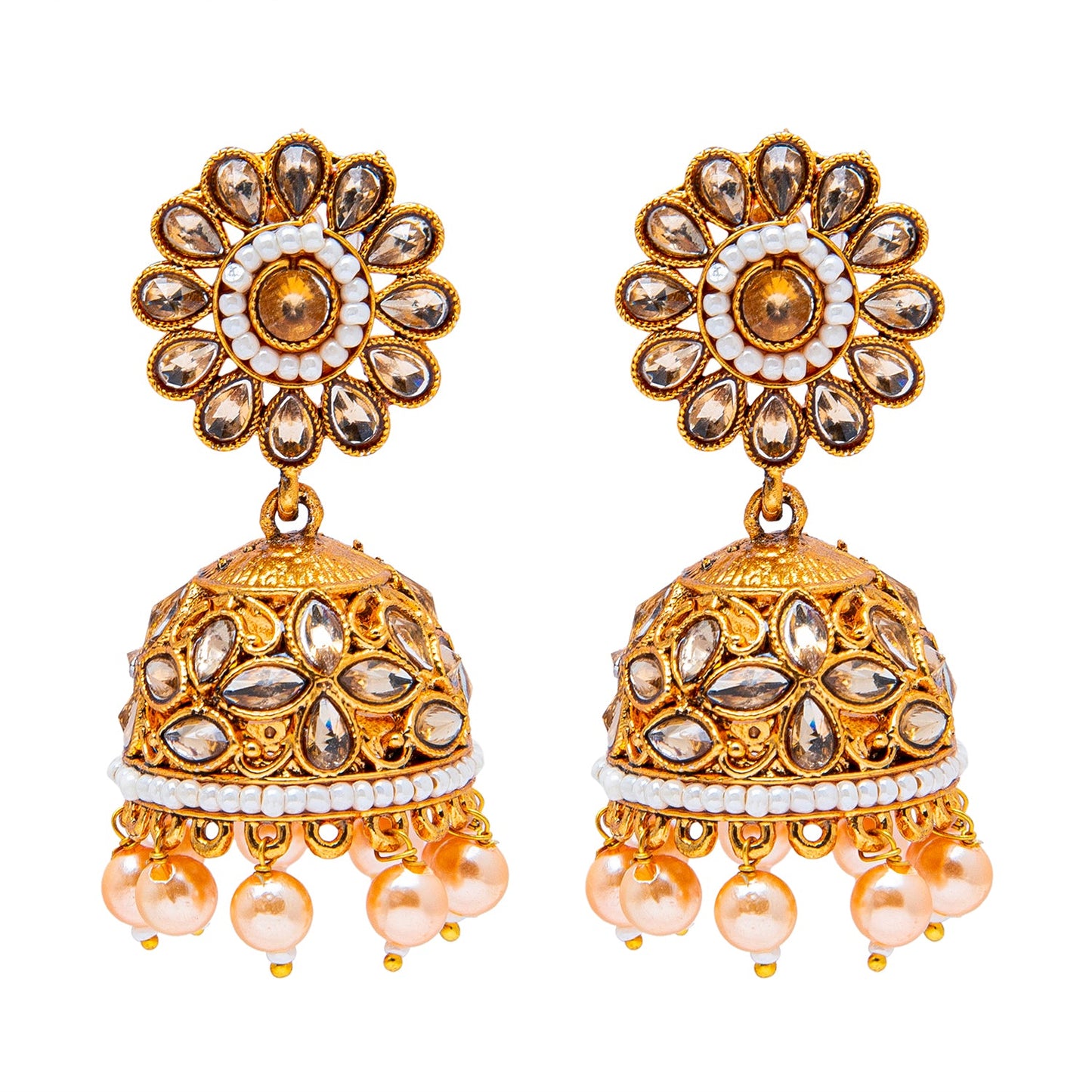 Shining Jewel Antique Gold Plated And Traditional Jhumka Earring With Crystals And Pearls (SJ_1929_LCT)