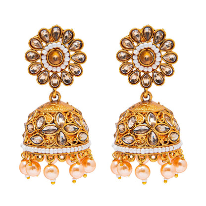 Shining Jewel Antique Gold Plated And Traditional Jhumka Earring With Crystals And Pearls (SJ_1929_LCT)